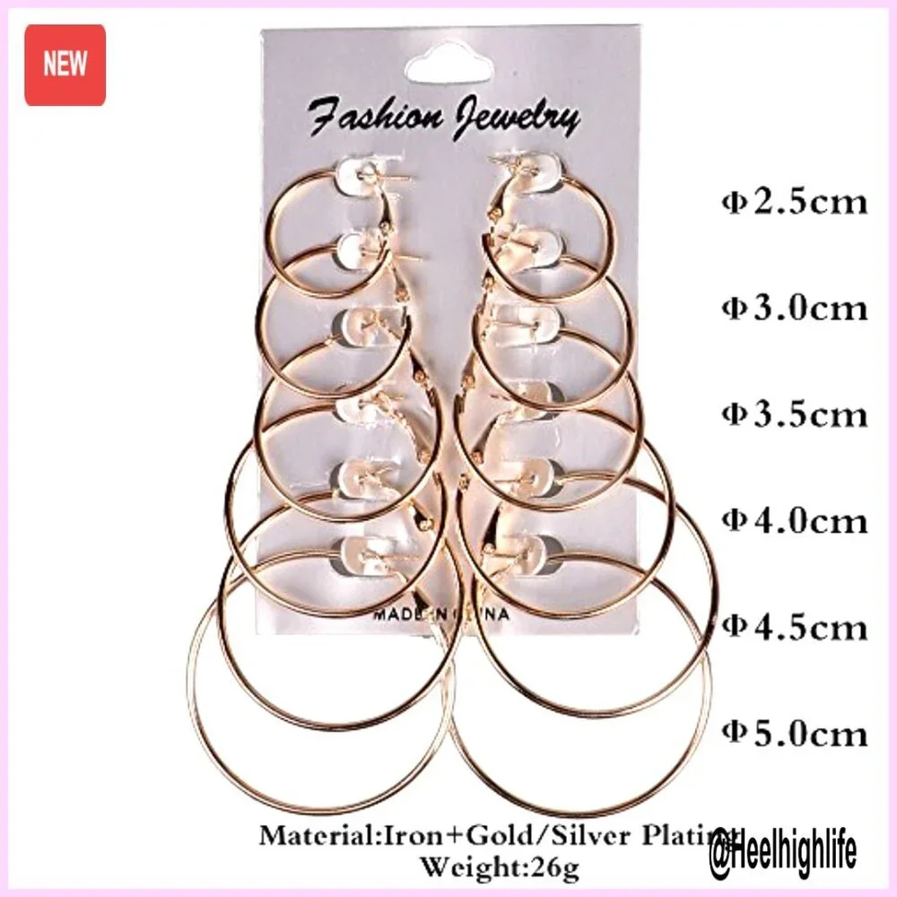6 Pair Hoop Earring Set Stainless Steel Studs Women's Jewelry Silver Tone - Picture 4 of 4